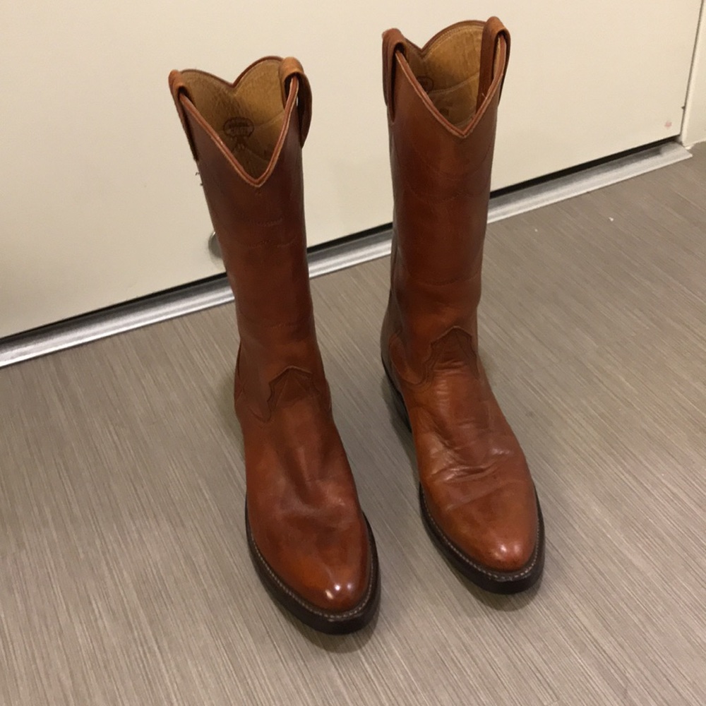 Nocona Brown Leather Cowboy Boots with Pull Tabs - Picture 2 of 12